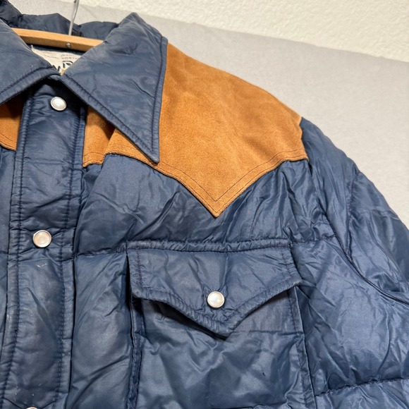 Vintage 80s Woolrich Prime Northern Down Shirt Jacket Suede Western Yoke Navy XL - Picture 5 of 14